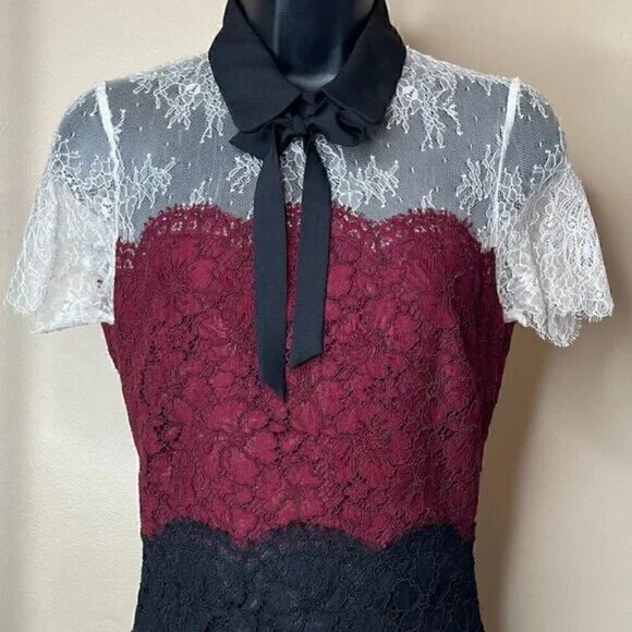 Sandro Paris Tri-Tone Lace Dress Size 1 US S - Picture 4 of 16